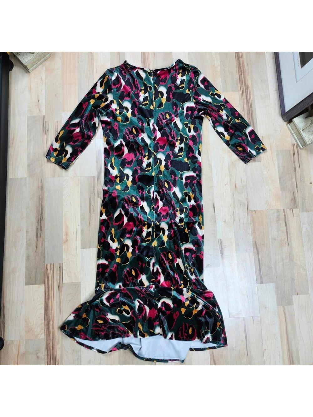 Maternity Maxi Dress Abstract Print 3/4 Sleeve Ruched Bodycon Women's Size 16 - Picture 2 of 8